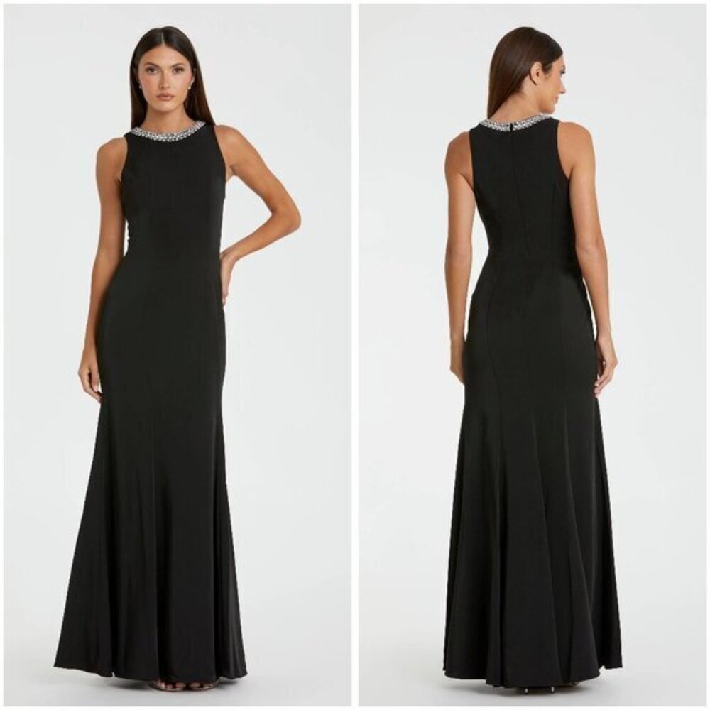 Ieena Mac Duggal Black Embellished Neck Trumpet Gown Style 49093 Size 4